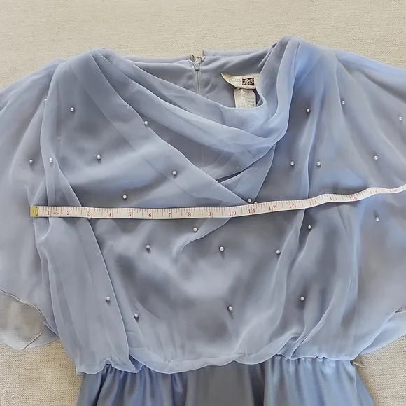 Vintage Sears Sheer Cape Overlay Cocktail Dress with Pearl Detail Size M - Picture 6 of 8